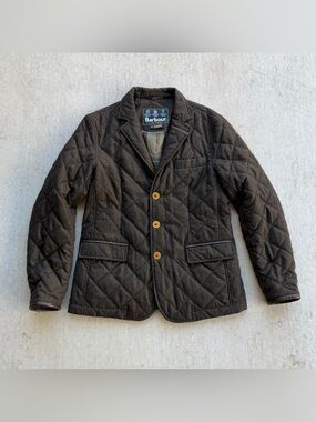 Barbour Riber Quilted Jacket Men Size Small Wool Blend Brown Leather Trim